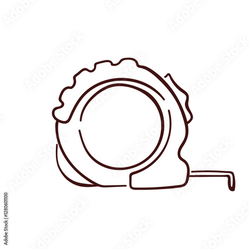 Tape Measure logo for Construction business in line art style. Tool hand drawn design for hardware store isolated on a white background.