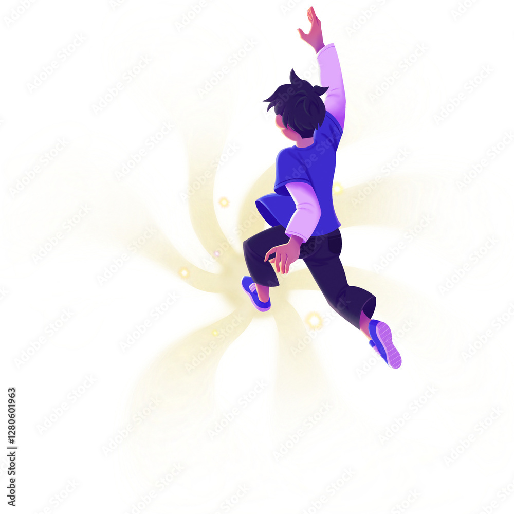 Boy Jumping Into a Magical World of Imagination Illustration Boy Jumping Into a Magical World of Imagination Illustration