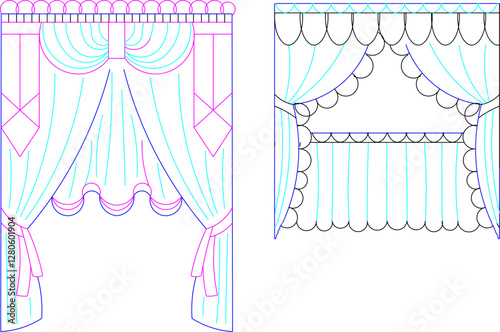 vector sketch illustration silhouette design curtain cloth partition room