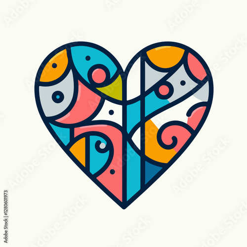 Artful Heart of Colors: A vibrant heart composed of intricate lines and a spectrum of cheerful colors, representing love, unity, and artistic expression.