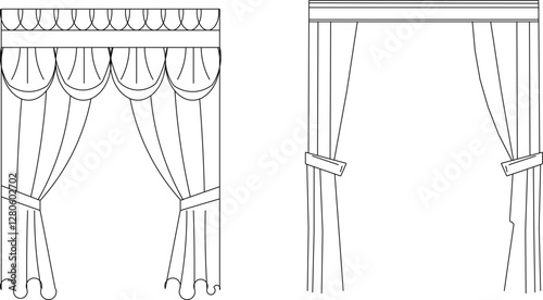 vector sketch illustration silhouette design curtain cloth partition room  