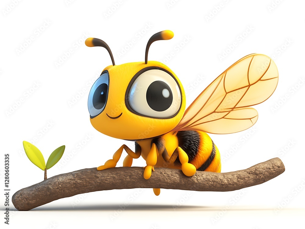 Cheerful cartoon bee nature scene illustration vibrant environment close-up