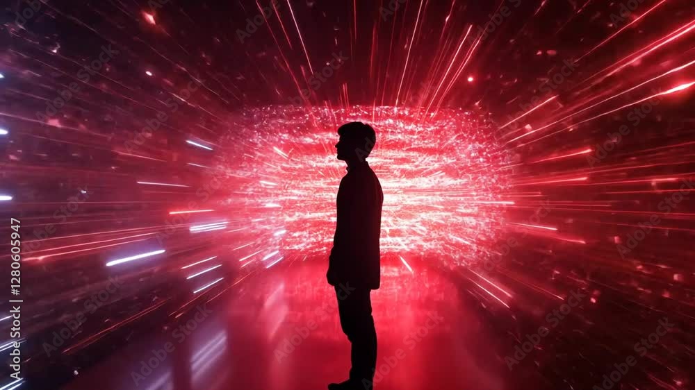 Silhouette in a Red and White Light Tunnel Silhouette in a Red and White Light Tunnel