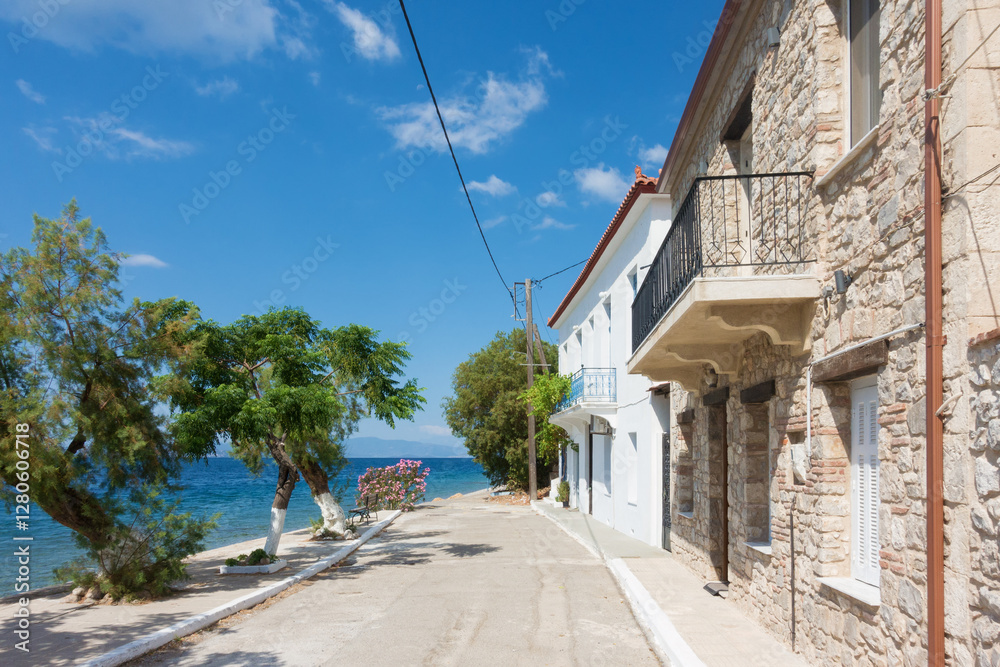 Street in the beautiful seaside village Limni, in North Evia, Greece