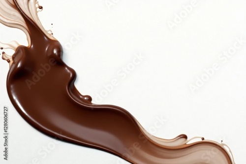 Thick chocolate syrup streams, swirling elegantly on white , rich, photography
