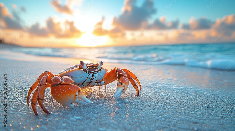 Crab on beach at sunset. Use Nature photography Crab on beach at sunset. Use Nature photography