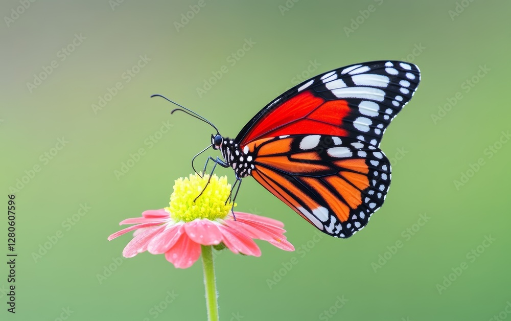 Fototapeta premium Vibrant Monarch Butterfly Landing on Pink Flower