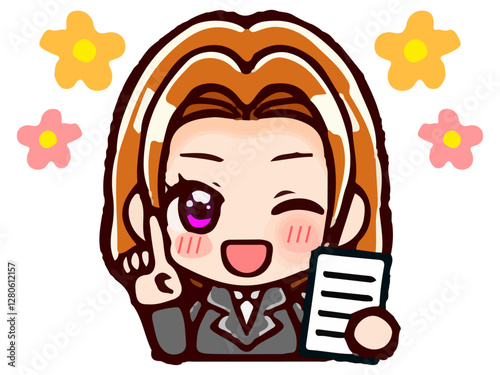 かわいいスーツ姿のちびキャラOL女性のイラスト素材3