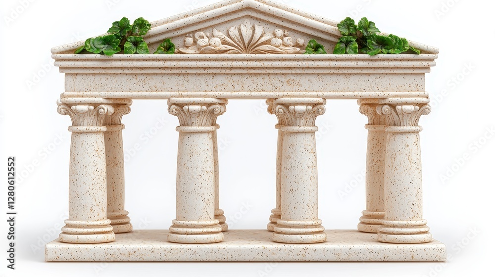 Obraz premium Classical Temple Facade with Greenery: A 3D Rendered Architectural Masterpiece