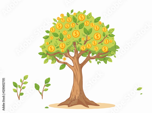 Money Tree Symbolizing Financial Growth and Investment Charts