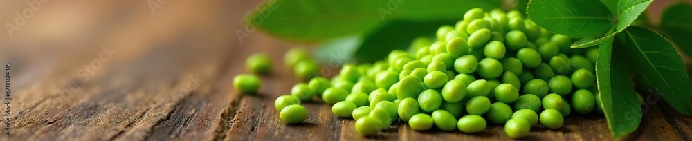 Fresh green jojoba seeds on a wooden background, herb, jojoba seeds Fresh green jojoba seeds on a wooden background, herb, jojoba seeds