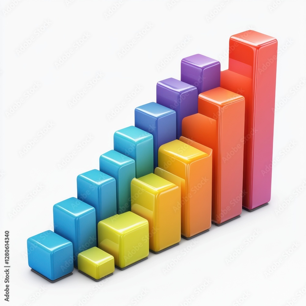 A colorful bar chart showing data progression, with ascending heights of blocks representing growth in various categories. A colorful bar chart showing data progression, with ascending heights of blocks representing growth in various categories.