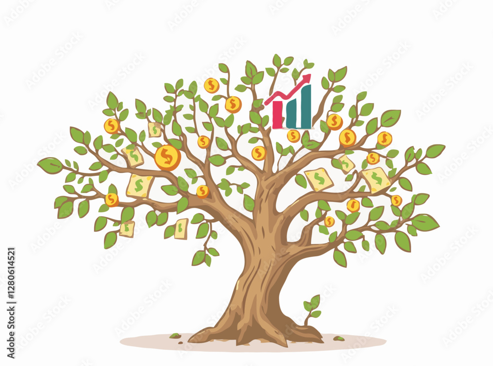 Money Tree Concept with Investment Charts and Graphs Money Tree Concept with Investment Charts and Graphs