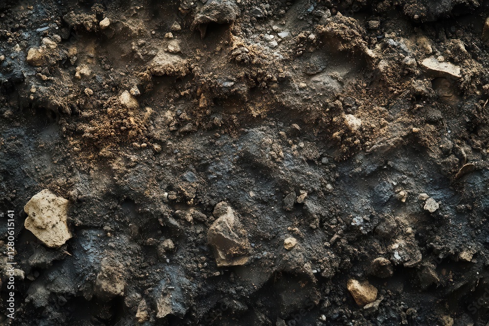 rich dark soil with organic matter and mineral deposits, extreme close-up texture with depth and detail, agricultural photography rich dark soil with organic matter and mineral deposits, extreme close-up texture with depth and detail, agricultural photography