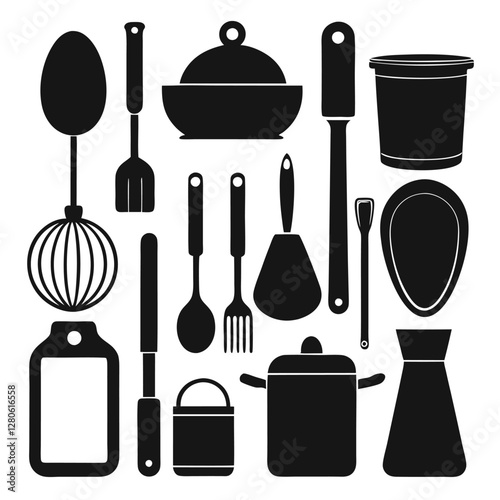  All essentials cook silhouettes vector on white background