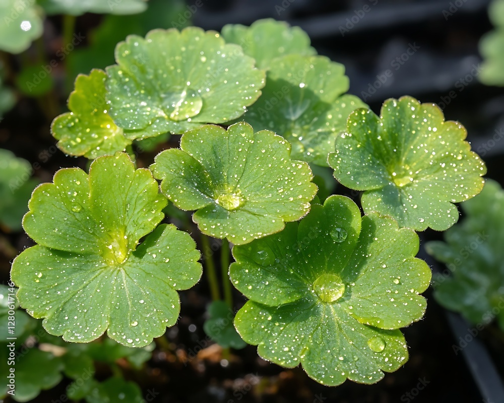 Dew-kissed seedlings in nursery trays Dew-kissed seedlings in nursery trays