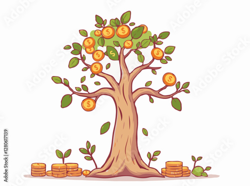 Earning Money: Money Tree with Passive Income Charts