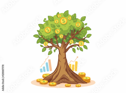 Earning Money: Money Tree with Passive Income Charts
