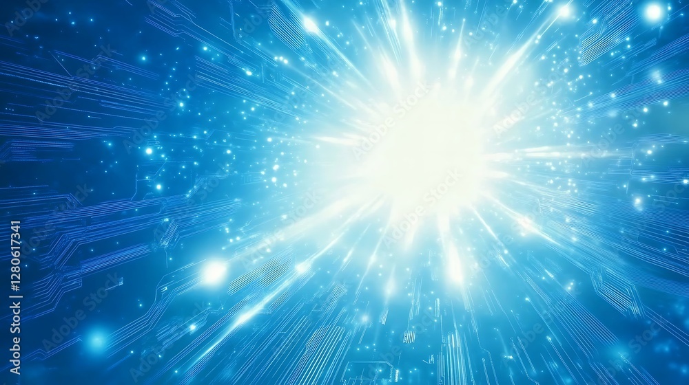 Bright light burst from digital circuit board. Bright light burst from digital circuit board.