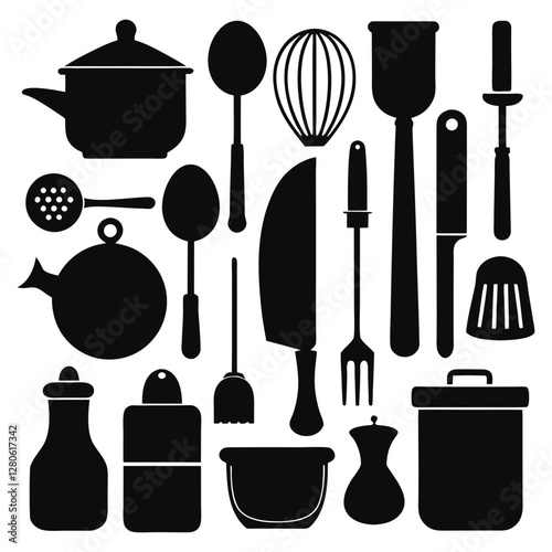 All essentials cook silhouettes vector on white background