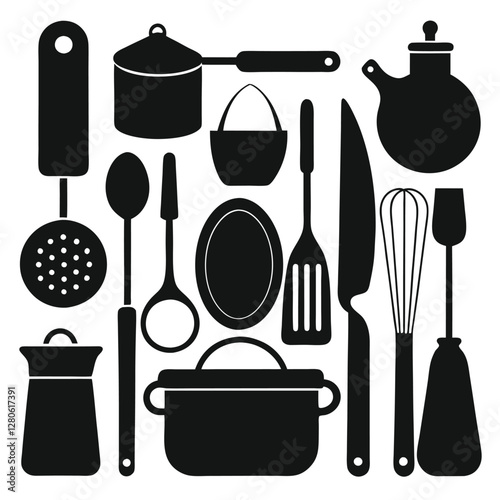  All essentials cook silhouettes vector on white background