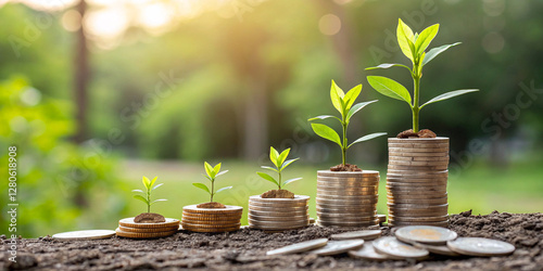 Coins on the tree. Business investment ideas coin tree planting and saving money tree coin tree money growth idea for bank or bank vector illustration.