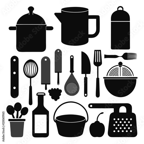 All essentials cook silhouettes vector on white background