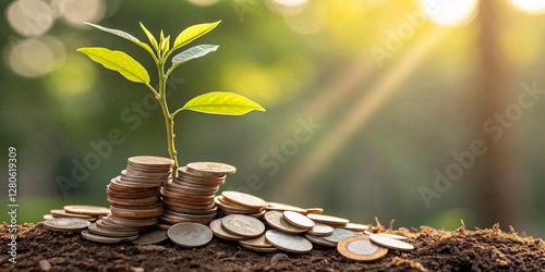 Coins on the tree. Business investment ideas coin tree planting and saving money tree coin tree money growth idea for bank or bank vector illustration.