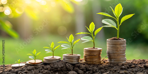 Coins on the tree. Business investment ideas coin tree planting and saving money tree coin tree money growth idea for bank or bank vector illustration.