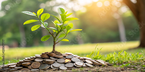 Coins on the tree. Business investment ideas coin tree planting and saving money tree coin tree money growth idea for bank or bank vector illustration.