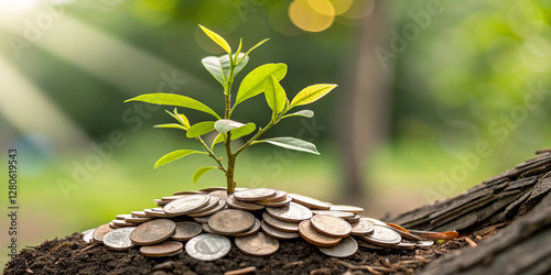 Coins on the tree. Business investment ideas coin tree planting and saving money tree coin tree money growth idea for bank or bank vector illustration.
