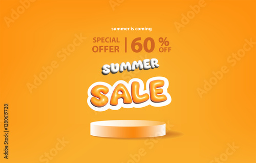Summer sale podium display, Orange Yellow gradient background color design, banner background