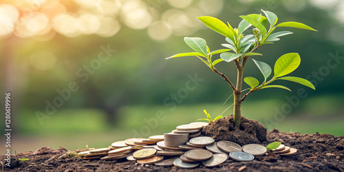 Coins on the tree. Business investment ideas coin tree planting and saving money tree coin tree money growth idea for bank or bank vector illustration.