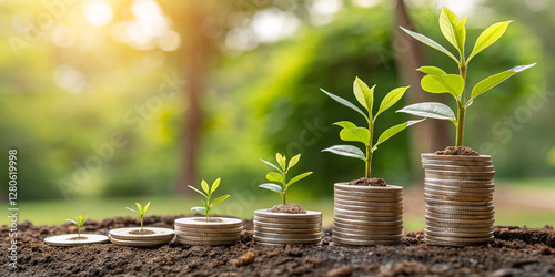 Coins on the tree. Business investment ideas coin tree planting and saving money tree coin tree money growth idea for bank or bank vector illustration.