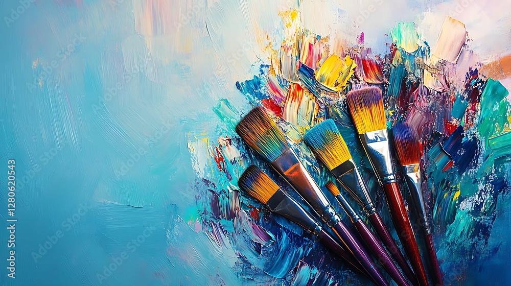 Fototapeta premium Paintbrushes in vibrant oil paint.