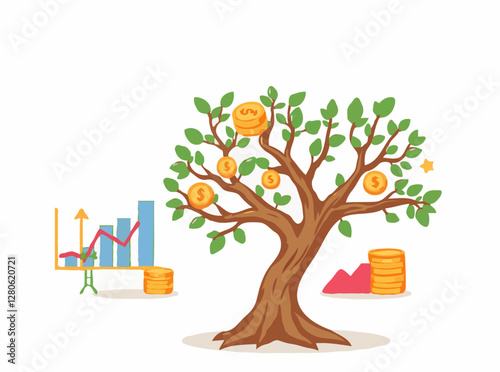 Diversified Investments: Money Tree and Stock Market Graphs