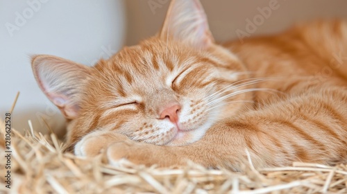 Wallpaper Mural Ginger cat napping peacefully in hay Torontodigital.ca