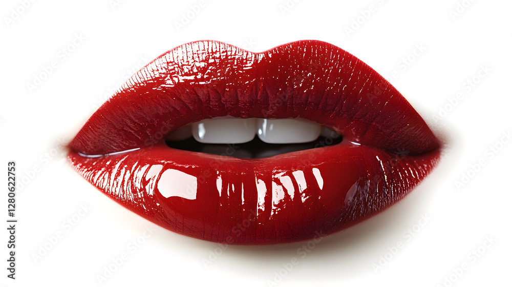 Obraz premium Glossy red lips, highlighted with polish and luster