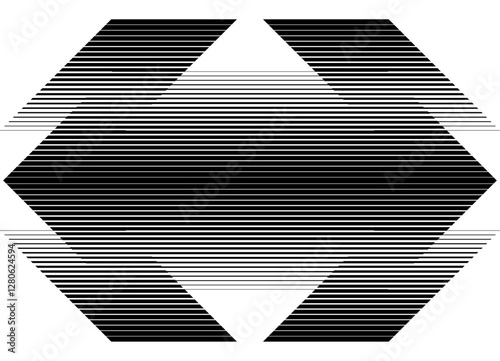 Modern composition of abstract geometric shapes in black and white style. Clean lines, striped shapes for backgrounds, prints, web design and graphic projects. Vector pattern