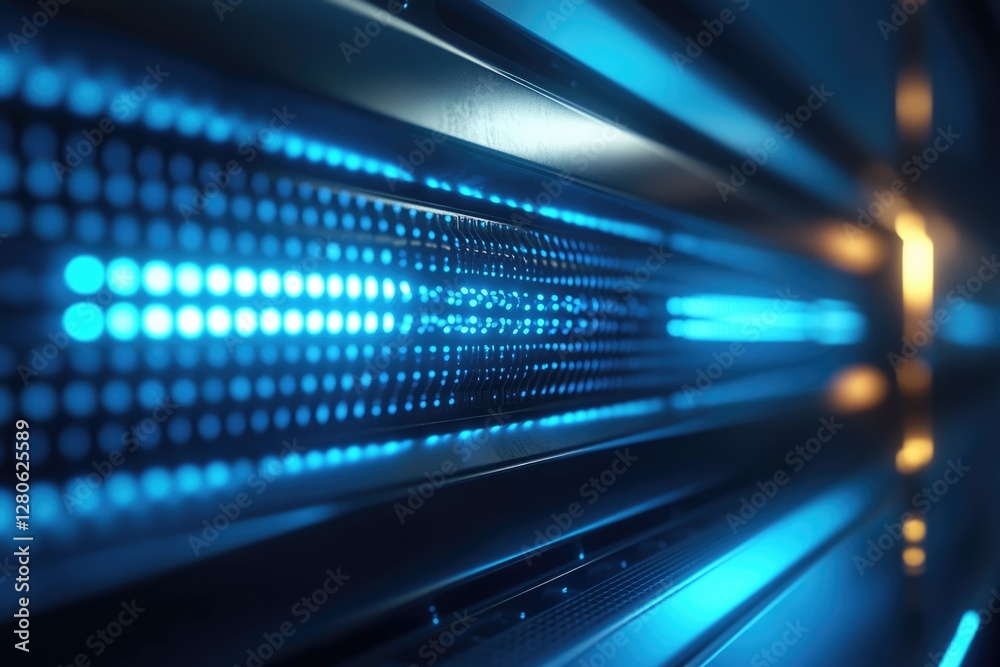 Obraz premium Abstract futuristic technology background with glowing blue lights and dark metallic texture.