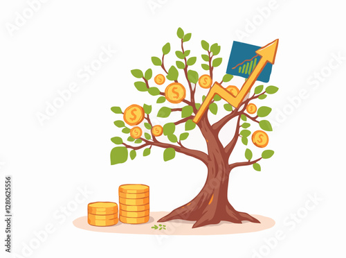 Financial Progress Concept: Money Tree and Stock Market Data