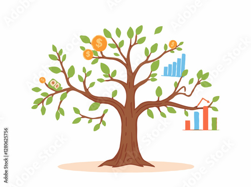 Diversified Income Visual: Money Tree and Investment Graphs