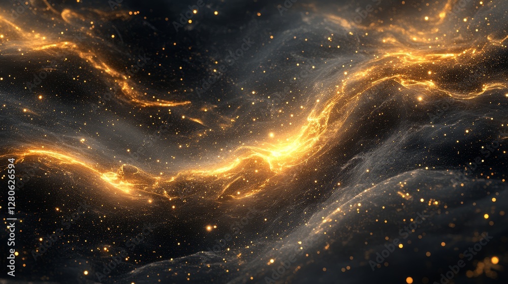 Glowing golden waves, cosmic background, space inspired design, ethereal abstract pattern Glowing golden waves, cosmic background, space inspired design, ethereal abstract pattern
