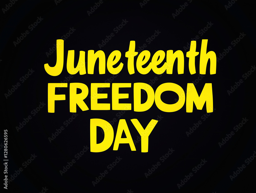 Fototapeta premium Juneteenth Freedom Day written in yellow on a black background celebrates the historical significance of emancipation and freedom.