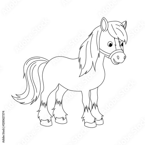 Horse. Farm animal. Cute cartoon horse. Kids colouring book. Doodle illustration goat on white background.