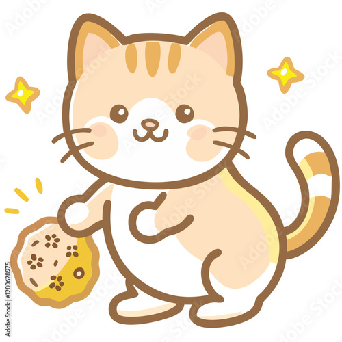 Pet care Cat playing with treat ball, Cat playing with snack toy Cute cat playing with a treat ball in doodle style