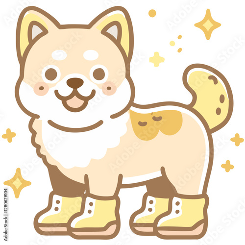 Pet care Cute dog wearing boots in doodle style