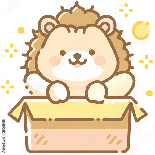 Pet care Cute hedgehog sitting in a box in doodle style