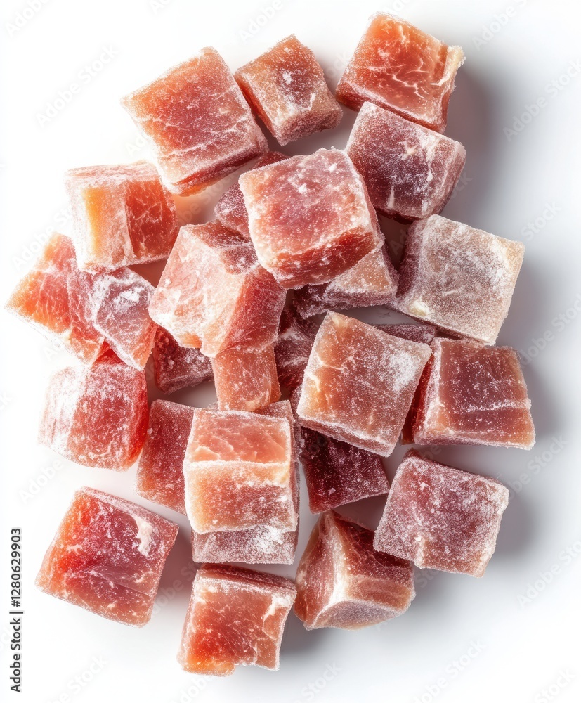 Frozen Pork Cubes Arranged on White Background in a Top View PerspectiveFrozen Meat, Isolated, Cut Out
Frozen Pork Cubes Arranged on White Background in a Top View PerspectiveFrozen Meat, Isolated, Cut Out