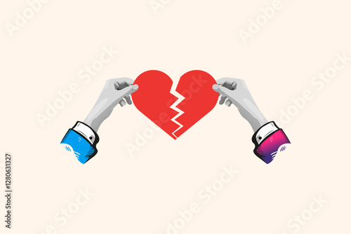 Broken Heart Ripped Apart by Two Hands Symbolic of a Relationship Ending
